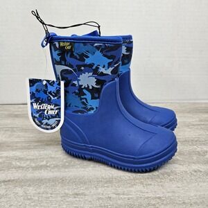 Western Chief Aspen Kids Winter Boots Blue Dinosaur Camo Waterproof Size 5/6
